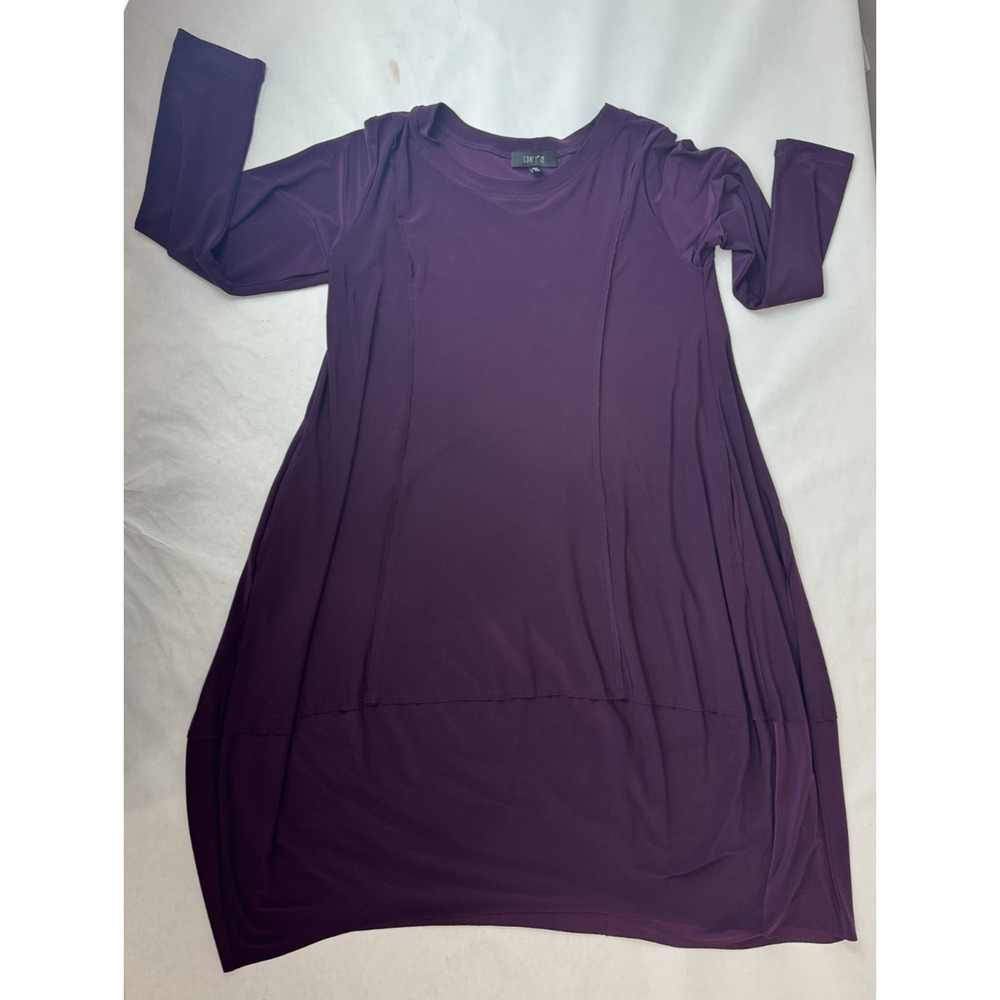 Comfy USA Purple Long Sleeve Cocoon Midi Dress XS USA Stretch Cozy Travel Wear
